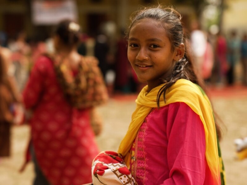 A girl in Nepal receives a menstrual health kit from Days for Girls Nepal in early May 2025. These gifts were made possible by donations made through the Light the World Giving Machine initiative sponsored by The Church of Jesus Christ of Latter-day Saints.