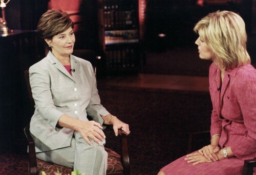 Jane Clayson Johnson interviewing former First Lady Laura Bush at the White House.