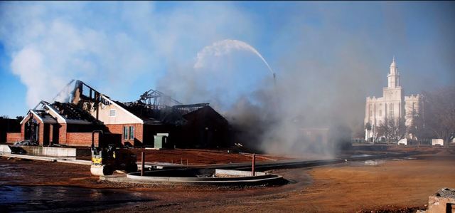 The wreckage of the St. George East stake center, which was damaged by fire.