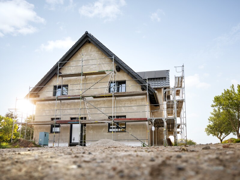 Exterior of a single family house under construction