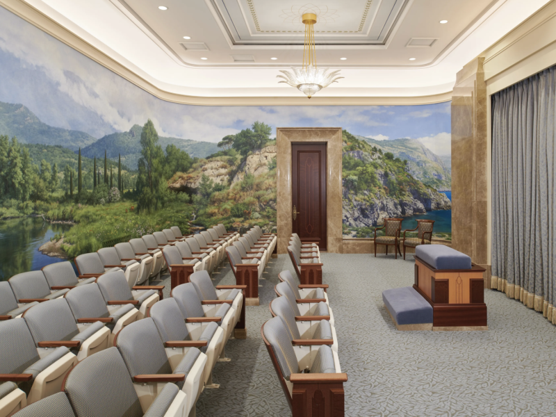 An instruction room in the Rome Italy Temple.