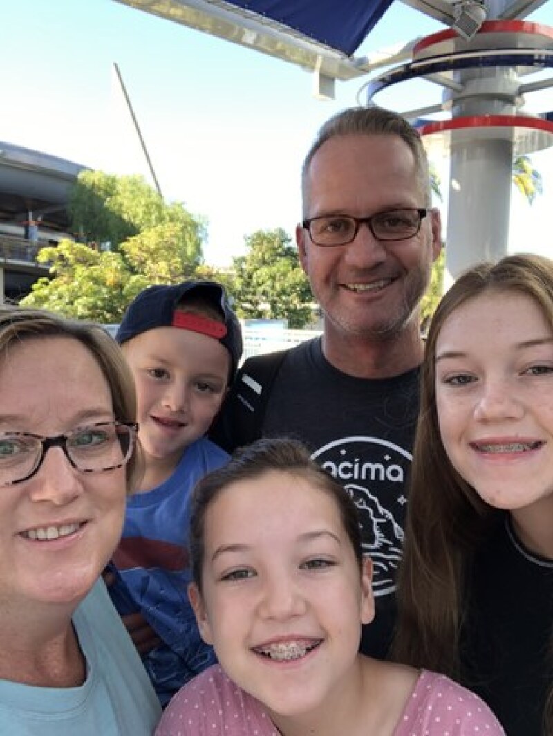 Patricia with her family near the same spot she found her watch in Disneyland. The day after Christmas, Patricia lost her favorite present, a Swatch Watch, and then miraculously found it near this same spot.
