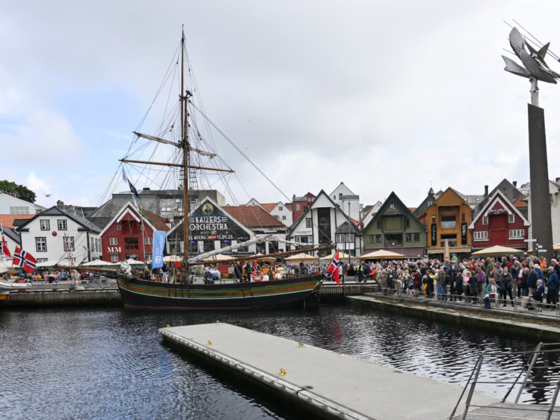 A replica of the Restauration ship in Stavanger, Norway, on July 4, 2025