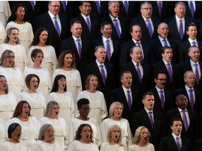 Members of The Tabernacle Choir at Temple Square sing during the broadcast of the 5,000th episode of "Music & the Spoken Word" at the Conference Center in Salt Lake City on Sunday, July 13, 2025.