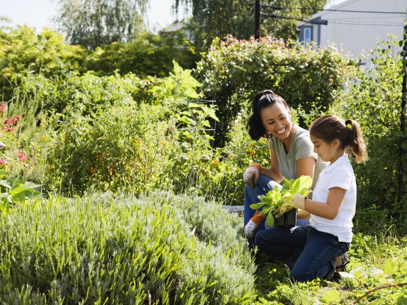 Mother and daughter gardening