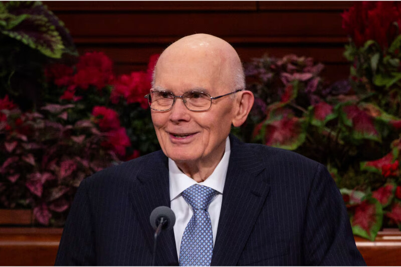 President Dallin H. Oaks, president of the Quorum of the Twelve Apostles, opens the Sunday morning session of 195th Semiannual General Conference of The Church of Jesus Christ of Latter-day Saints at the Conference Center in Salt Lake City on Sunday, Oct. 5, 2025.