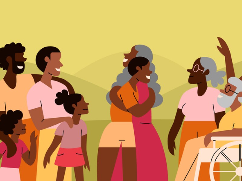 A Muligenerational Black Family and Friends Get Together for Family Reunion Outside in Park