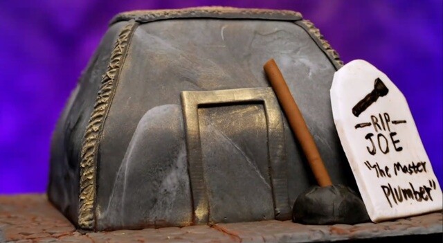 Peter Tidwell's tomb cake. Image a screenshot for Food Network's Halloween Baking Championship.