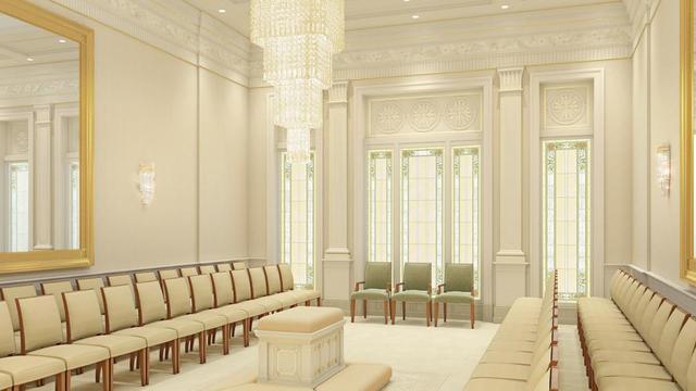 A rendering of a sealing room in the Pocatello Idaho Temple.