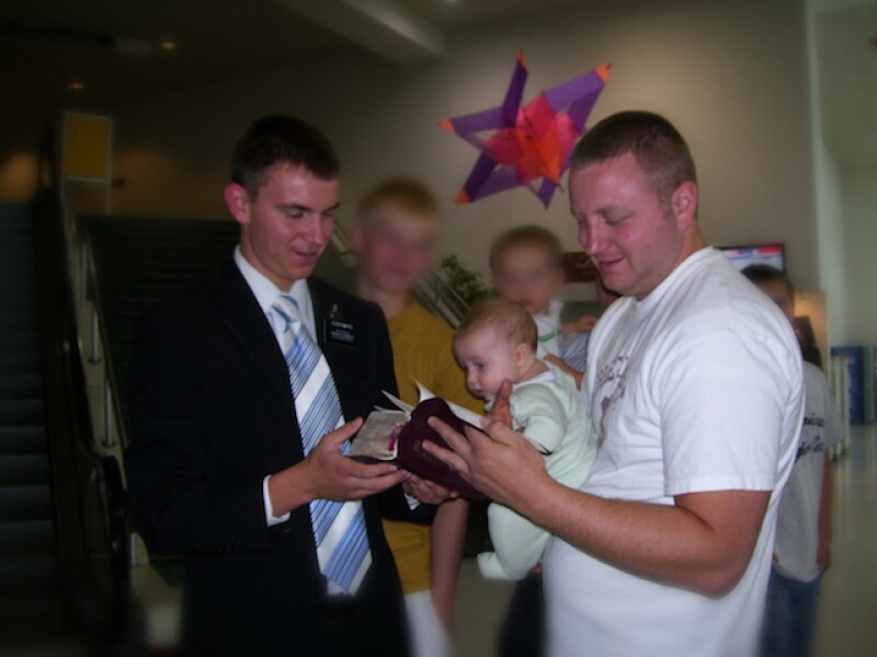 While on his mission, Mark (right) lost his scriptures that were carefully marked for missionary discussions. Five years later, Mark's brother Seth (left) found the scriptures while serving in the same mission. 