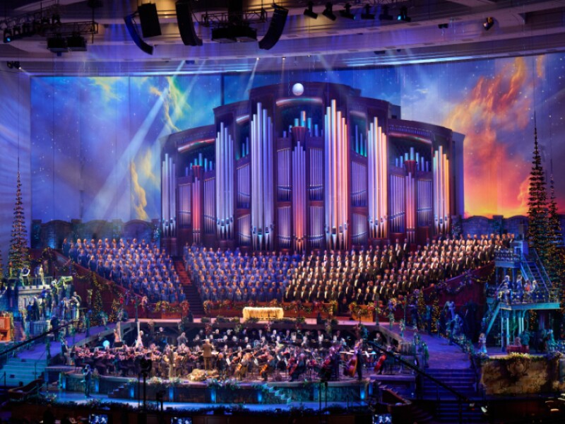 The Tabernacle Choir and Orchestra at Temple Square performs a Christmas concert in the Conference Center in Salt Lake City, Utah.