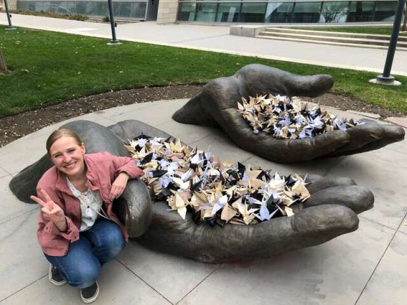 Bryn and the peace cranes.