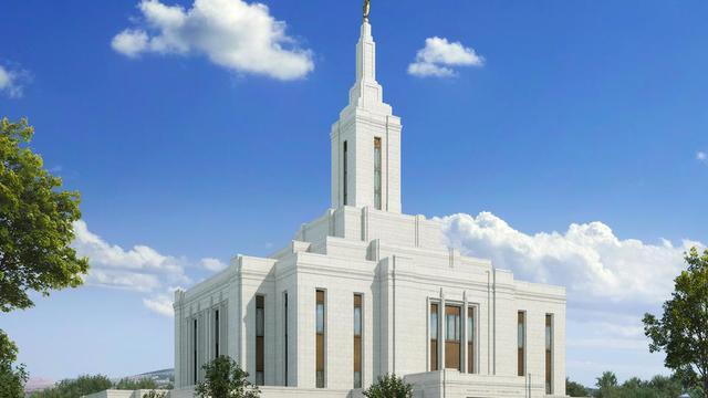 A rendering of the Pocatello Idaho Temple exterior