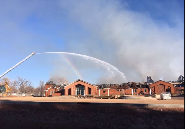 Fire crews fighting the fire at the St. George East stake center