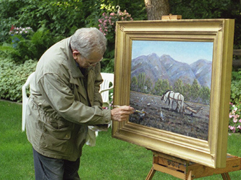 President Boyd K. Packer paints two workhorses
