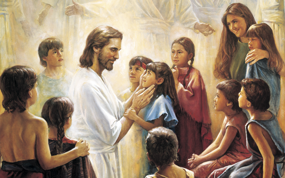 "Christ and the Book of Mormon Children," by Del Parson