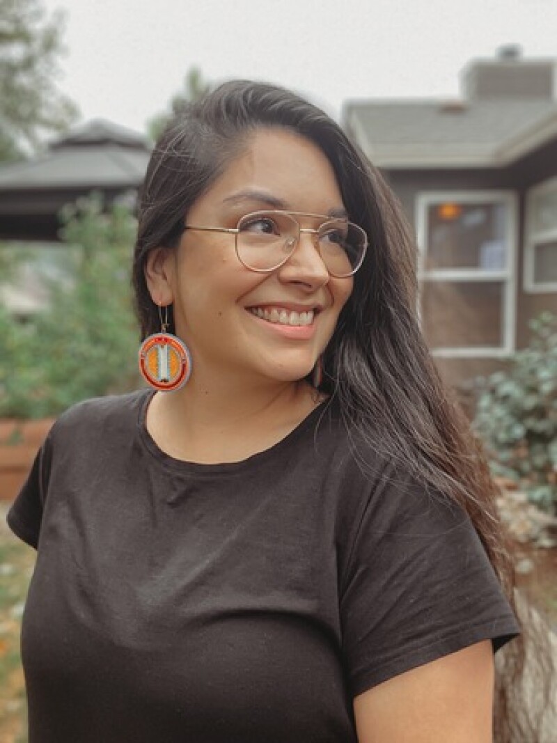 Jalynne wearing beadwork that she handmade.