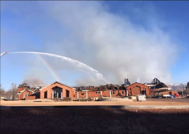 Fire crews fighting the fire at the St. George East stake center