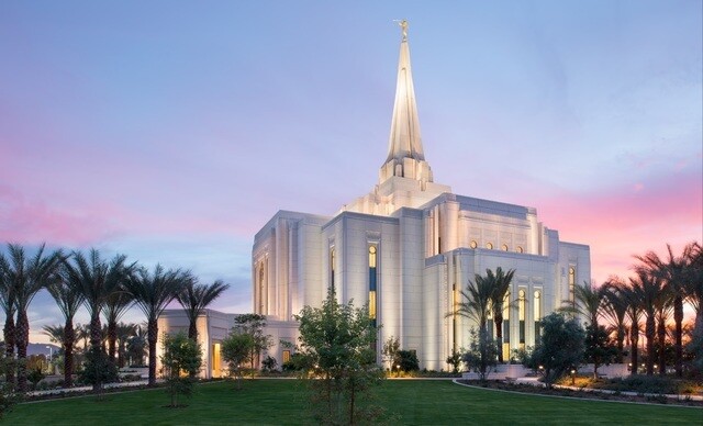 The Gilbert Arizona Temple at sunset