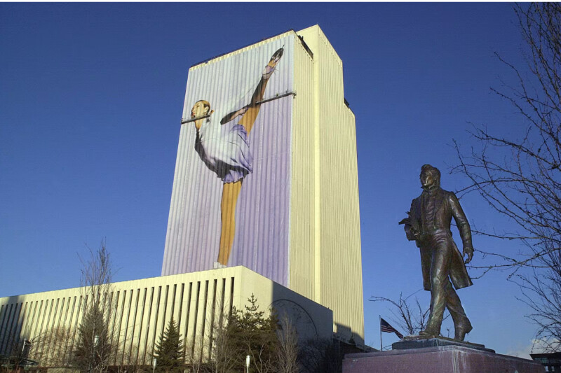 The Church Office Building during the 2002 Winter Olympics taken on Wednesday, January 16, 2002.