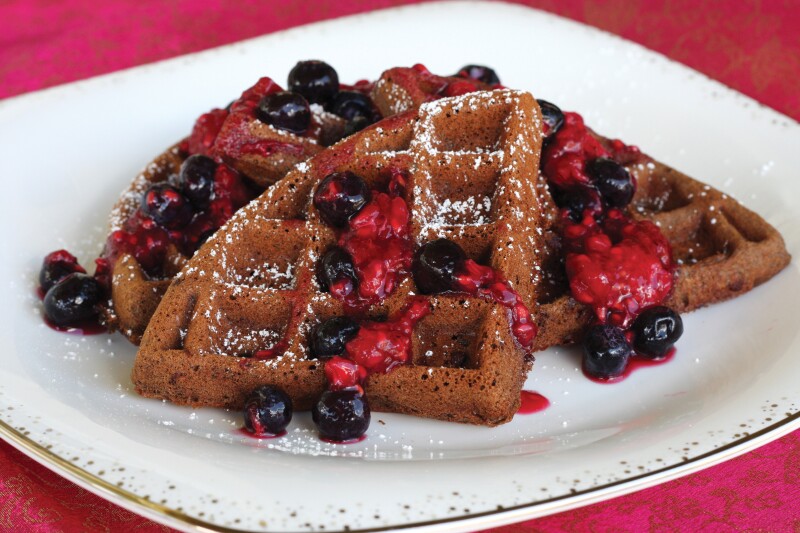 Double Chocolate Waffles with Berry Sauce | 20 Breakfast Recipes Perfect for Christmas Morning from LDS Living