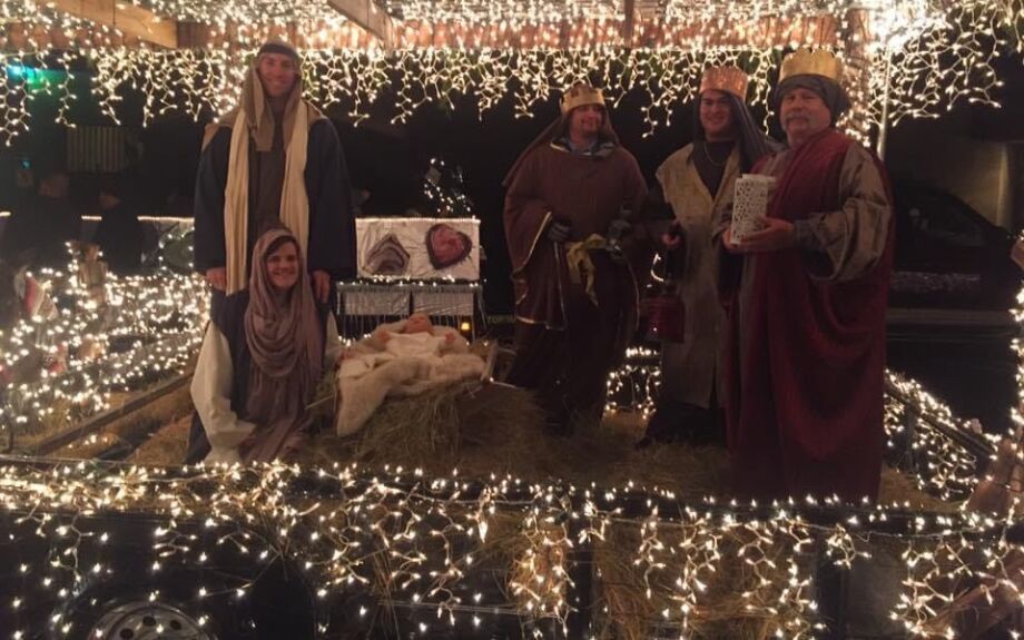 Inside the float, a view of the wise men and the holy family.