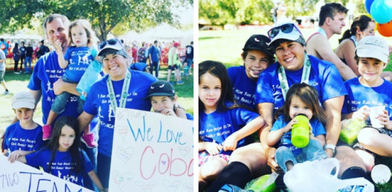 Melissa with her family after finishing her marathon