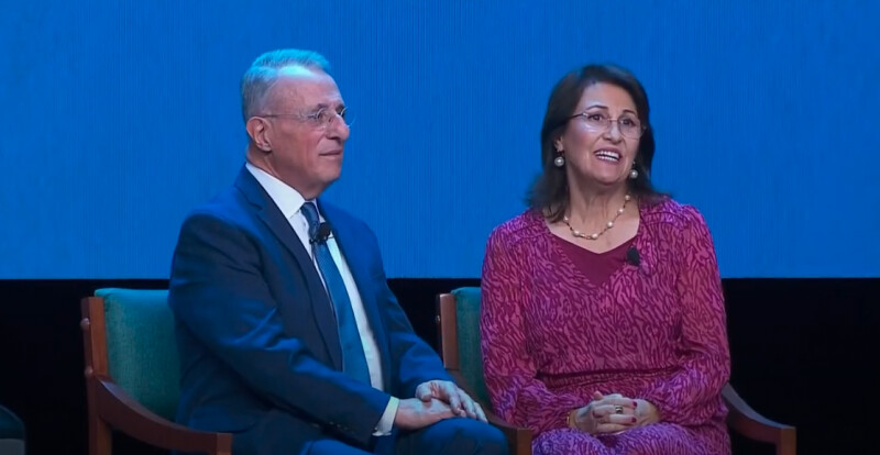 Elder Ulisses Soares and Sister Rosana Soares at the Worldwide Devotional for Young Adults in Mexico City, Mexico, on Sunday, February 18, 2024.