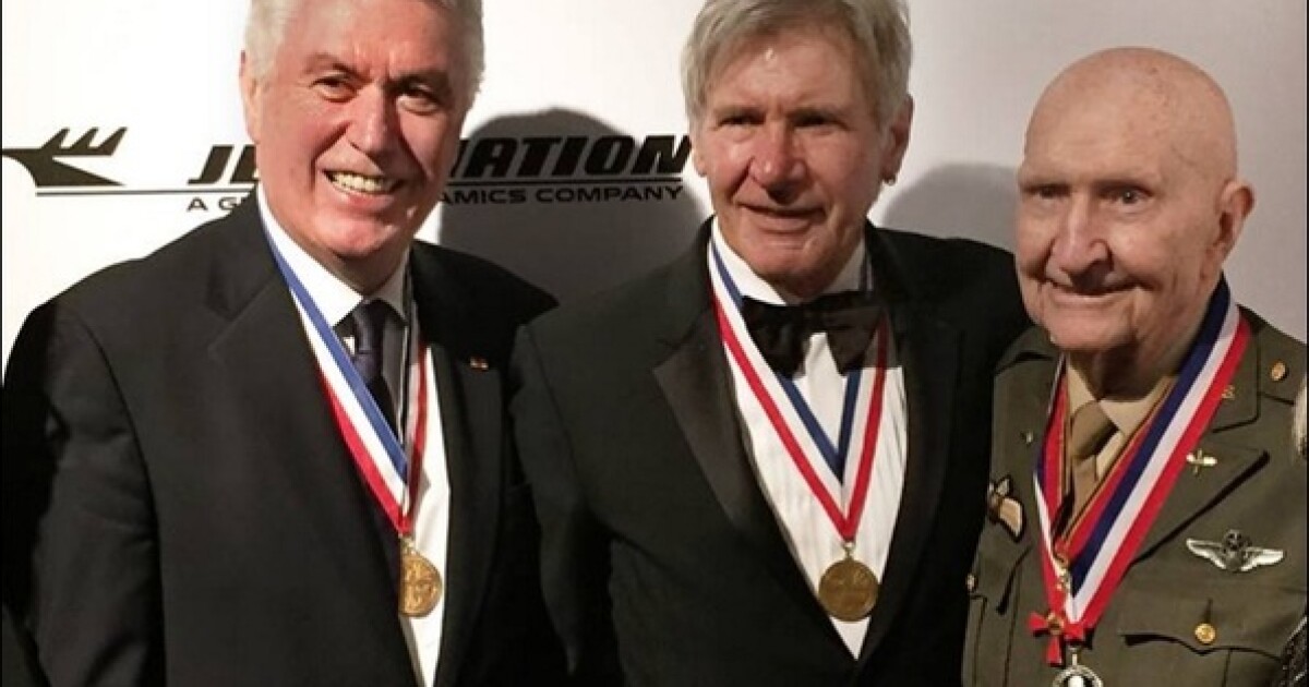 President Uchtdorf Meets Harrison Ford, Presents "Candy Bomber" with