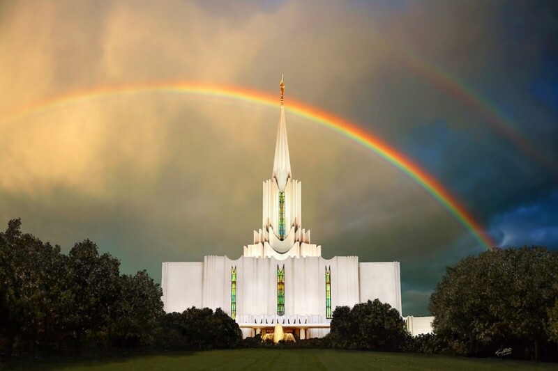 Jordan River Utah Temple with Rainbow