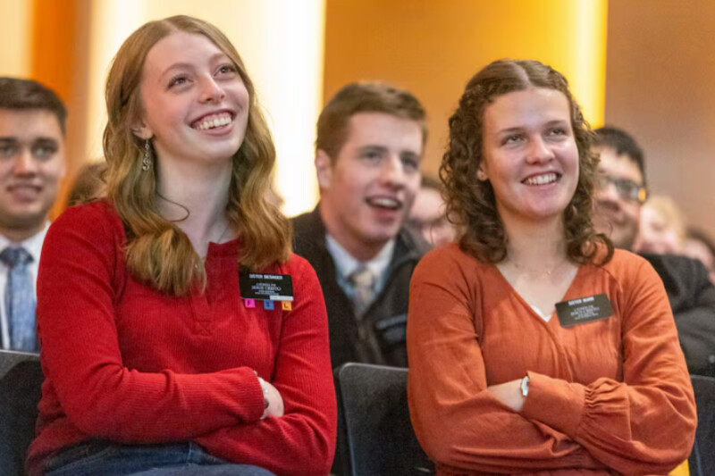 Sister Biesinger, left, and Sister Warr, right, at the Provo Missionary Training Center in Provo, Utah, on Thursday, November 28, 2024.